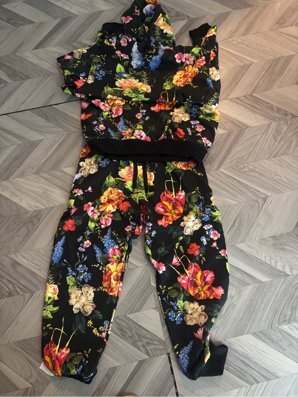 Dolce & Gabbana Black Floral Jogger Track Pants